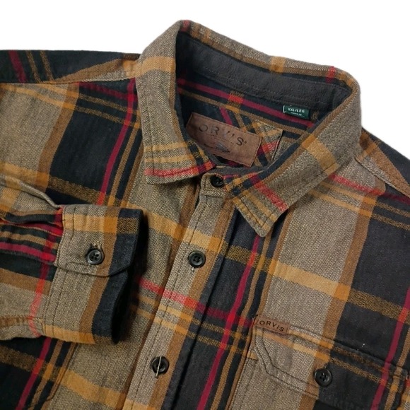 Orvis Other - ORVIS Heavyweight Flannel Shirt Mens 2XL Brown Plaid Shacket 4 Pockets Big Bear